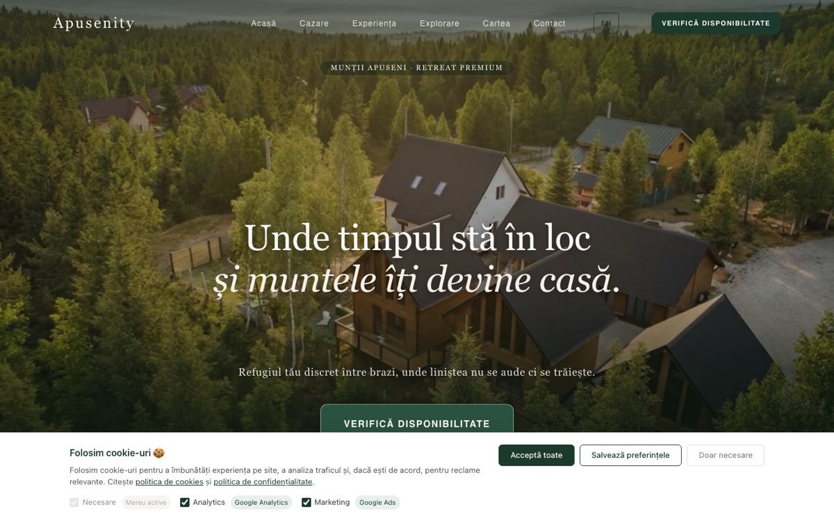 Site-ul Apusenity, realizat de SimplifyWeb